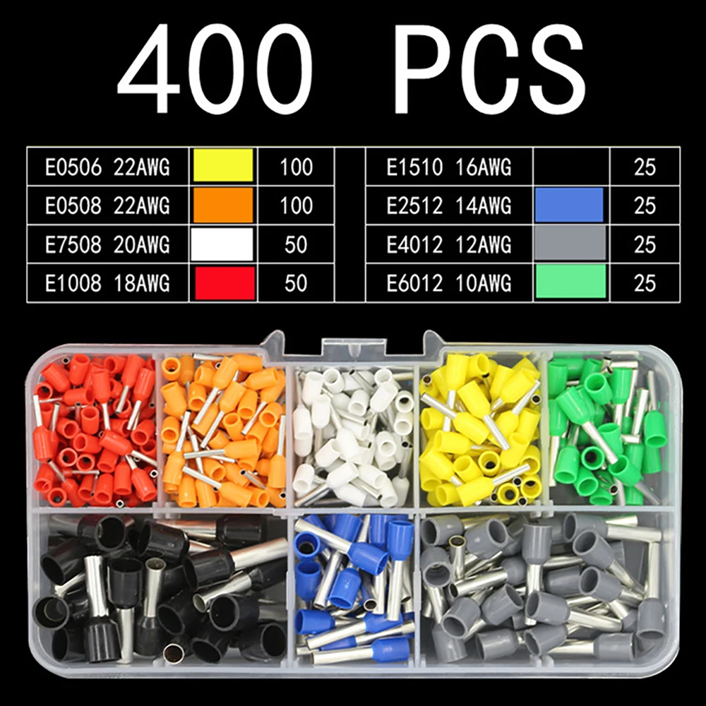 400pcs/box Ve Tubular Crimp Terminals - Insulated Wire Connectors for Secure Electrical Connections