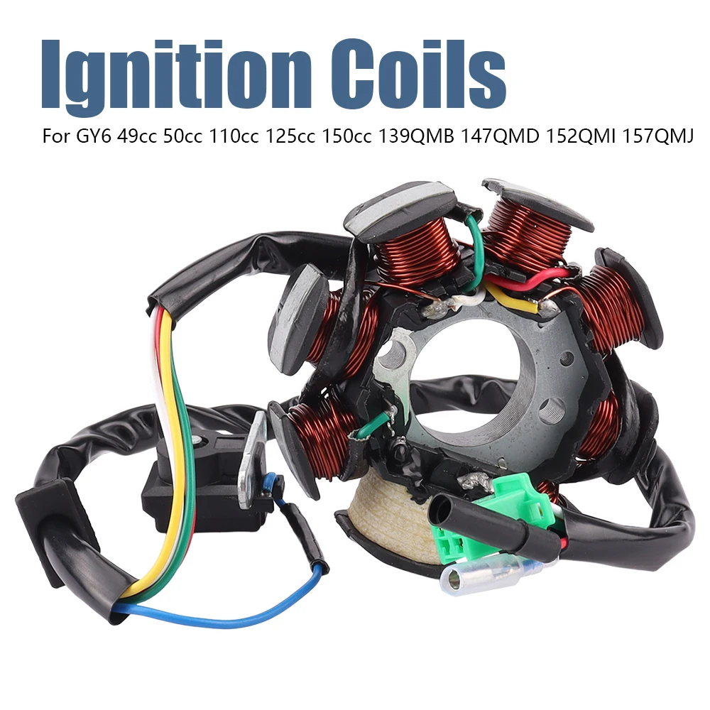 8 Coils Motorcycle Stator Ignition Coil Magneto For GY6 49cc 50cc 110cc 125cc 150cc 139QMB 147QMD 152QMI 157QMJ Scooter Moped