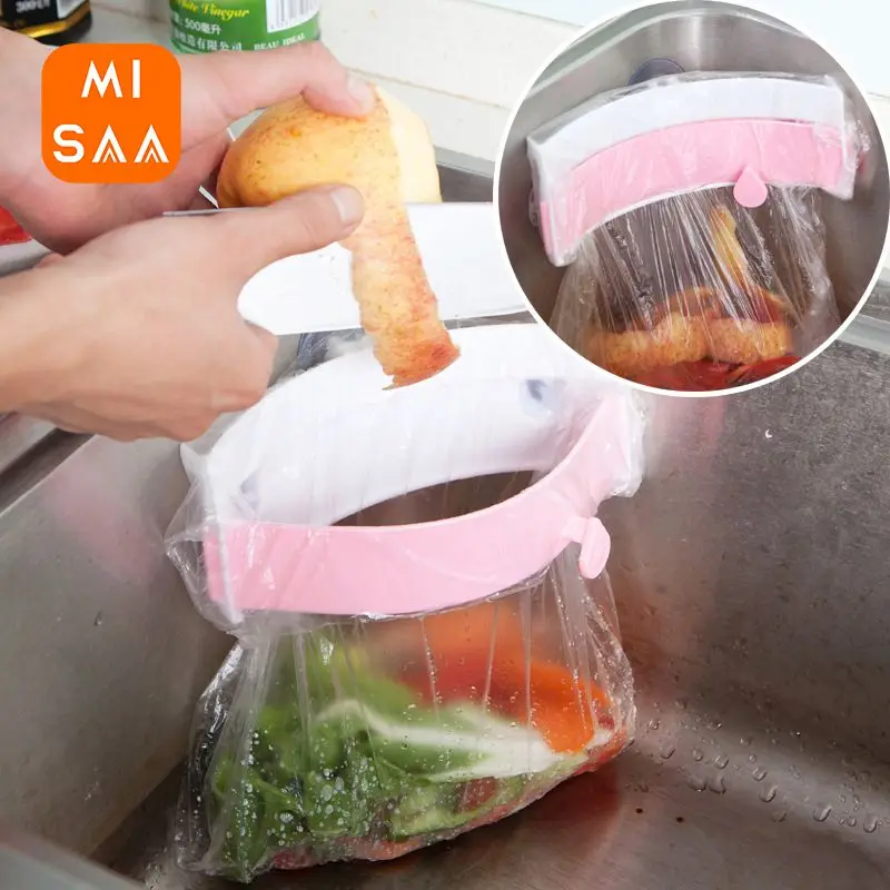 Wall Mounted Garbage Bag Spreading Clip Simple Garbage Can Disposal Plastic Bag Spreader Holding Stand Compactor For Kitchen