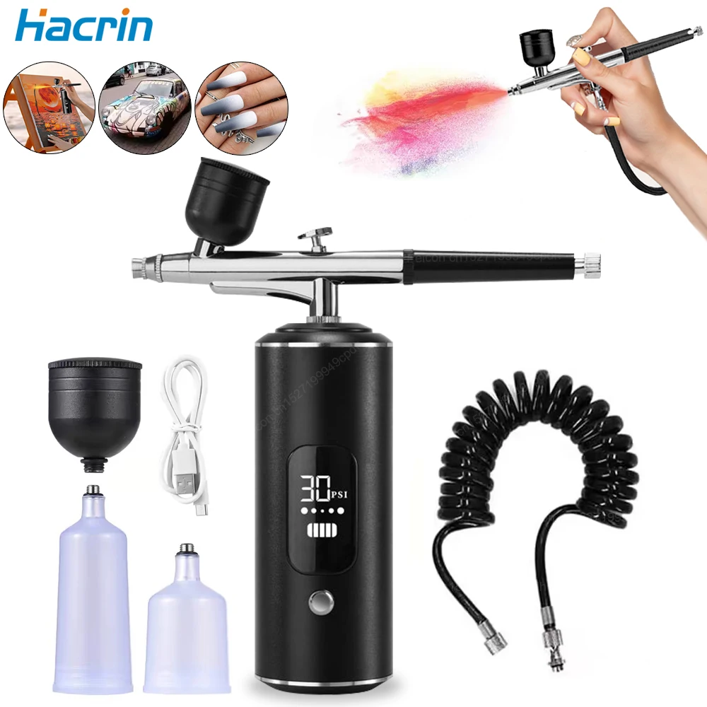 

Airbrush with Compressor Portable Painting Mini Spray Gun for Painting Wireless Electric Paint Gun Airbrush Kit with Compressor