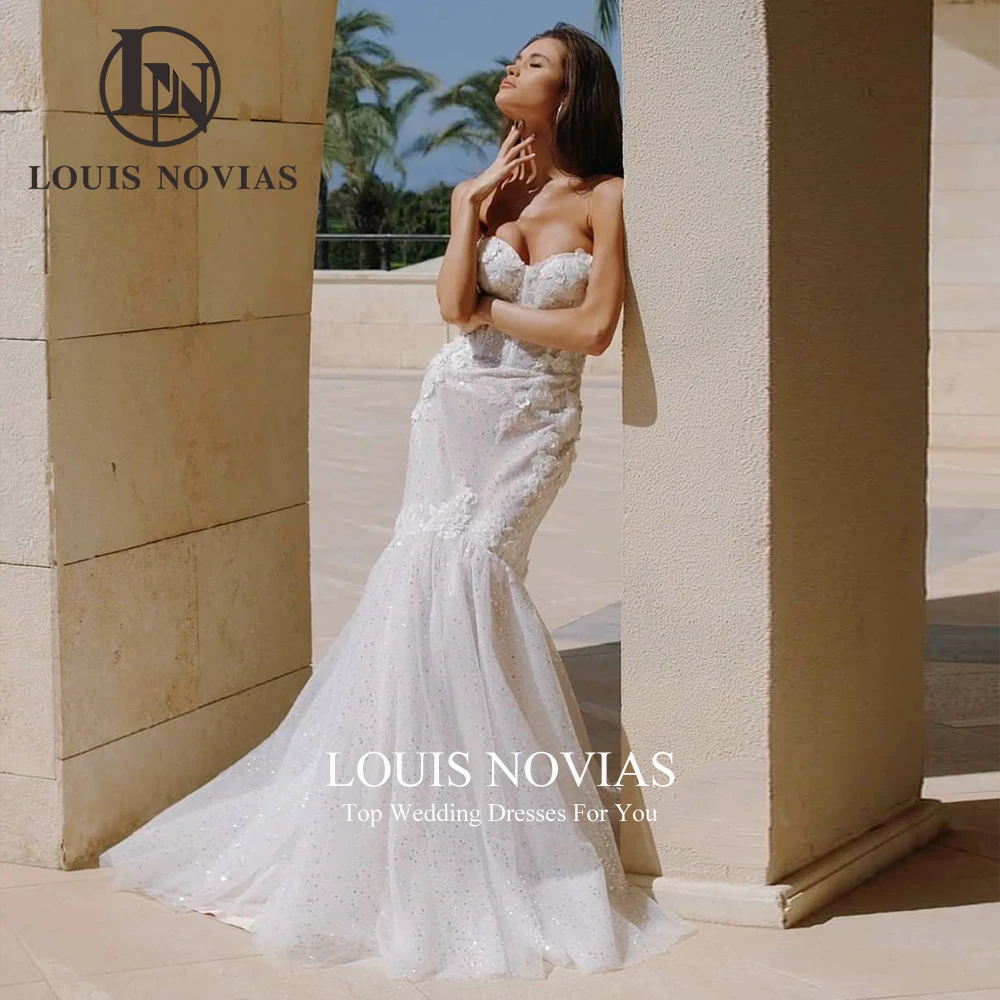 LOUIS NOVIAS-vestido De Novia De sirena sin tirantes, traje De encaje con apliques De lentejuelas, escote Corazón, 2023