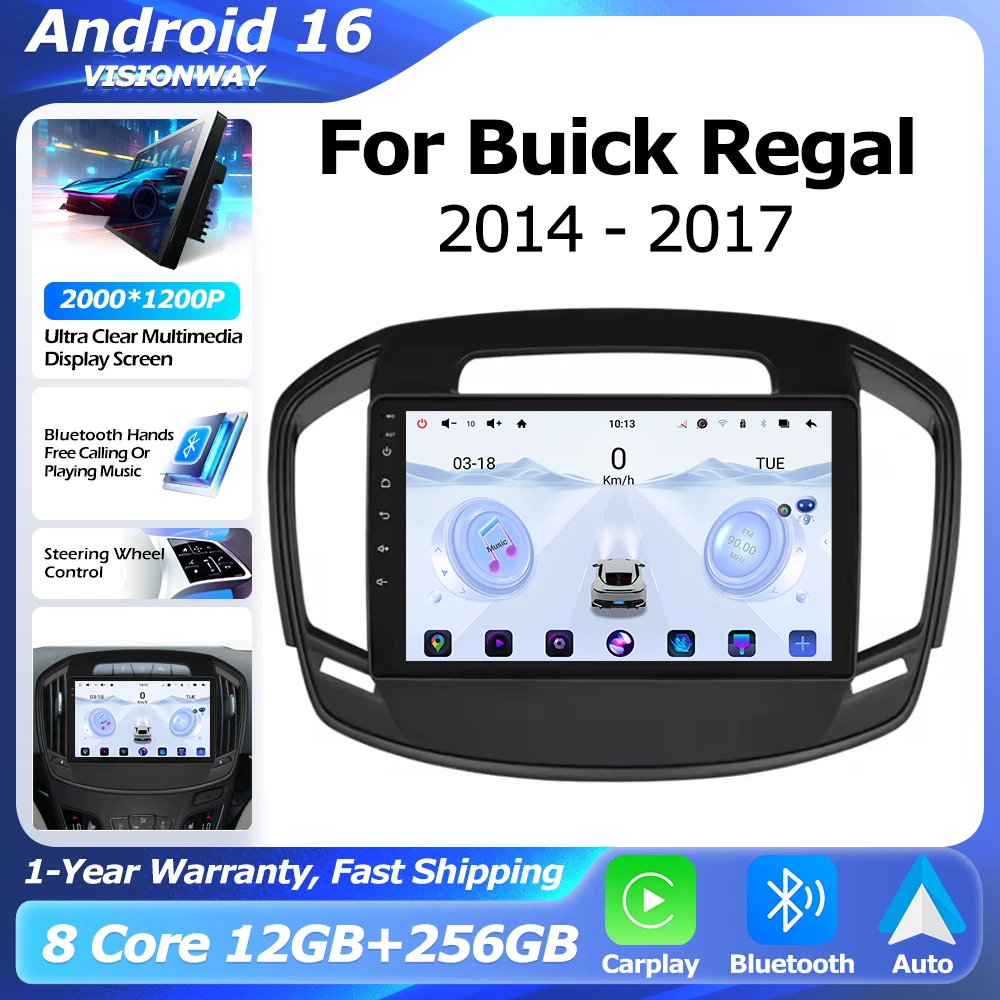 Android 16 For Buick Regal For Opel Insignia 2014-2017 GPS Navigation 8 Core Multimedia Player Auto Wireless CarPlay WIFI 4G DSP