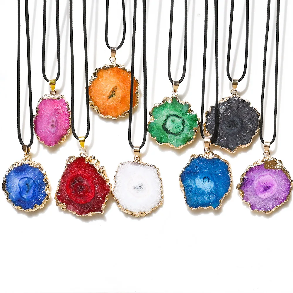 

6pcs Natural Crystal Pendant Agate Necklace Healing Gemstone Irregular Polished Agate Slice Decor Gift for Woman