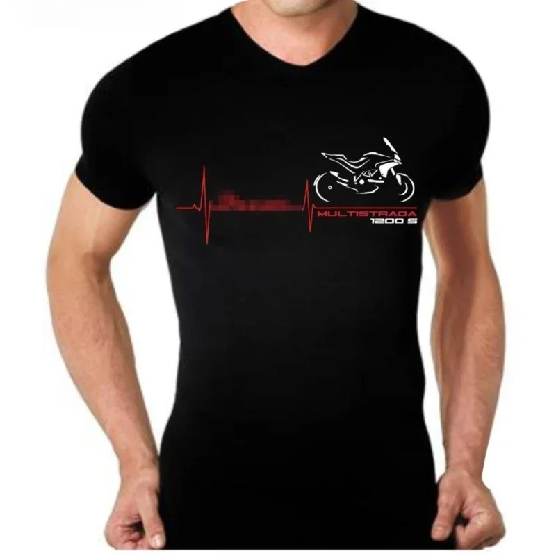 Multistrada 1200 S Motorcycle Motorbike Heart Beat cotton Brand T Shirt Men Fashion Pure Cotton Round Collar Men Custom T Shirt