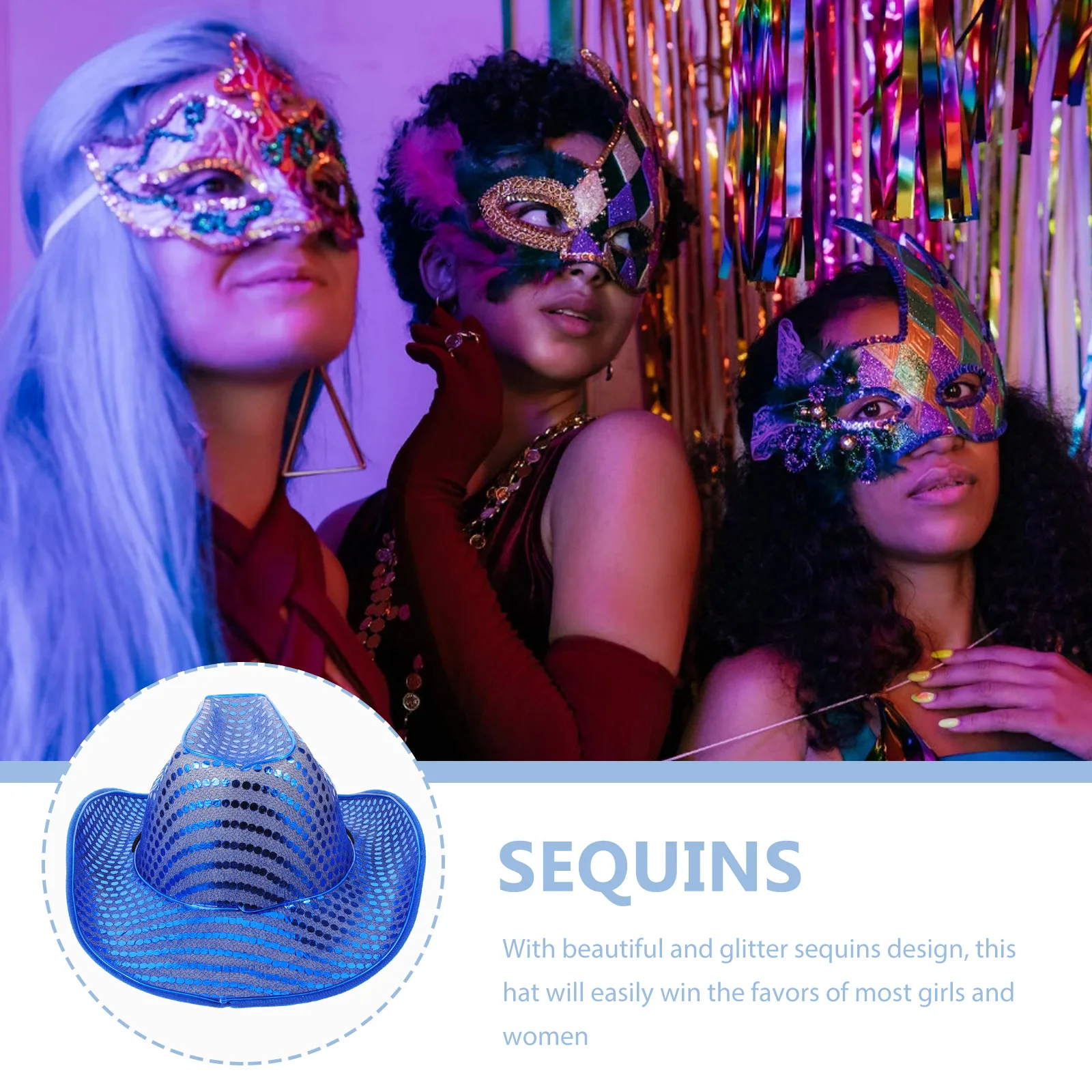 Sombrero de vaquera iluminado con lentejuelas y purpurina Led, sombrero de fiesta occidental para mujer, decoración de disfraz de Cosplay puesta en escena y Festival