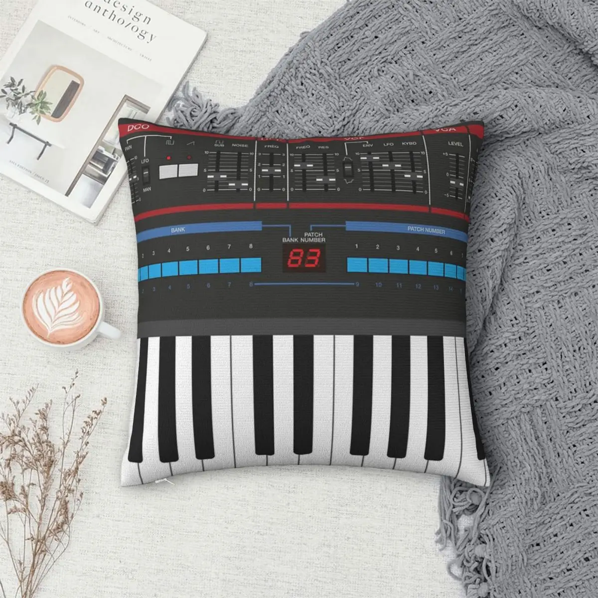 Roland Juno-106 Synthesizer Keyboard Cushion Cover, Short Plush Cushions, Pillowcase, Living Room, Chair, Sofa, Home Decoration