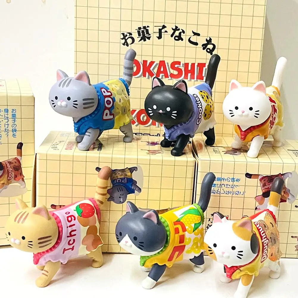 

Cartoon Cat Blind Box Set - 6 Styles Walking Cats in Candy Packaging, Collectible Miniature Figurines for Home Decor & Kids Gift