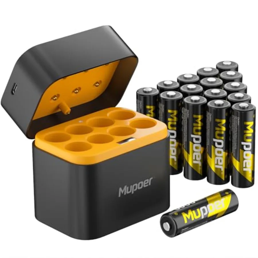 

Rechargeable AA Lithium Batteries with Charger16 Count 3600 mWh 1.5V Double A Batteries High Capacity Long Lasting Rechargeable