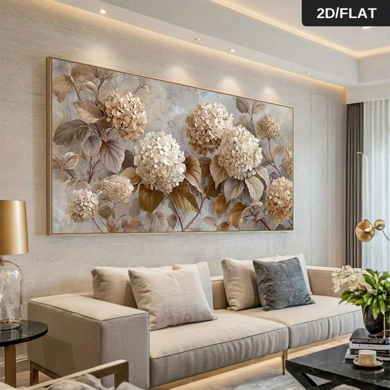 2D/Flat Modern Sepia Tones Hydrangea Blossoms Canvas Art Prints Frameless Minimalist Neutral Canvas Paints for Living Room Decor
