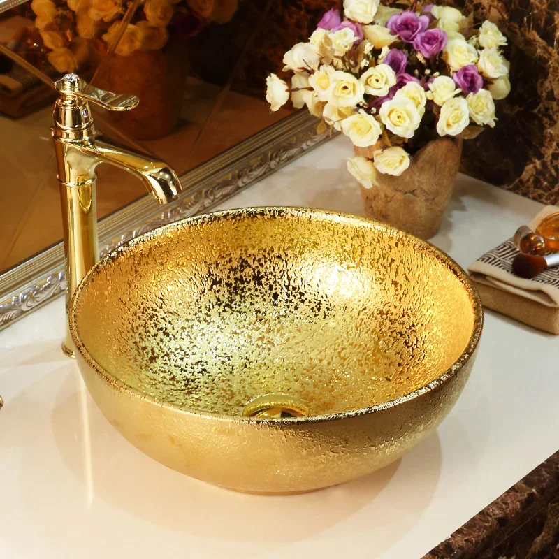 

Ceramic gold countertop basin art basin bathroom basin washbasin modern personality creative washbasin