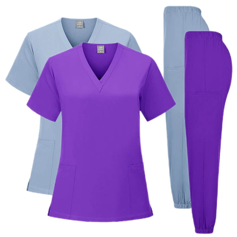 

Stretch Scrub Set Medical Uniform Health Service Scrub Tops with Pocket Pants Beauty Salon Workwear Surgery Doctor Nurse Uniform