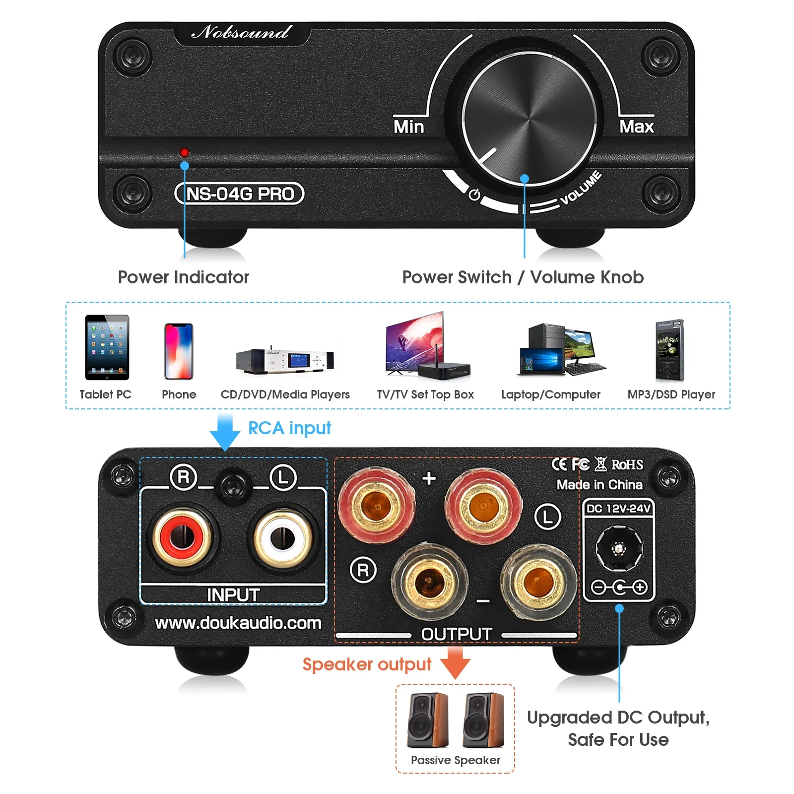 Douk Audio NS-04G PRO TPA3116 Class D Digital Amplifier HiFi Stereo 2.0 Channel Power Amp Home Audio Amp 100W+100W