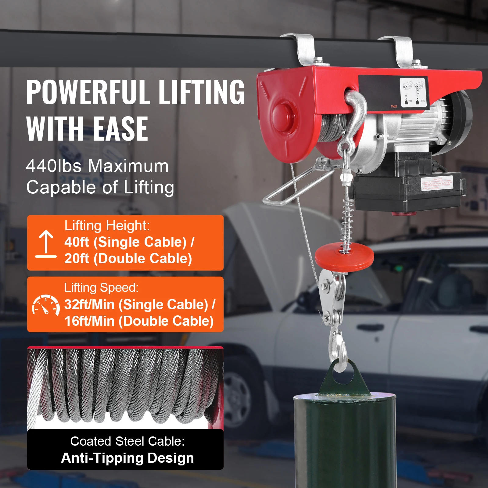 SucceBuy 440lbs رافعة رفع كهربائية لاسلكية مع 40ft واحد/20ft الرافعات المزدوجة رفع الارتفاع رفع رافعة للمرآب #2
