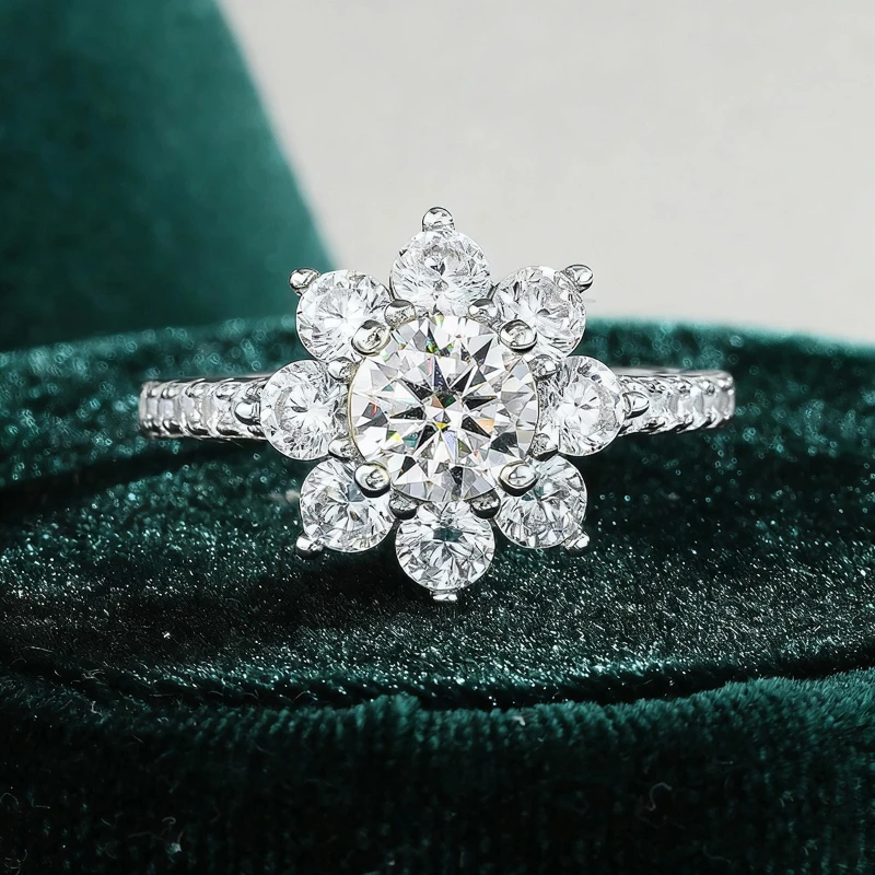 

KNB 1CT Круглое кольцо с муассанитом и бриллиантом, золотое цветочное кольцо, подходит для женщин, настоящее серебро 925 пробы, ювелирные изделия высокого качества