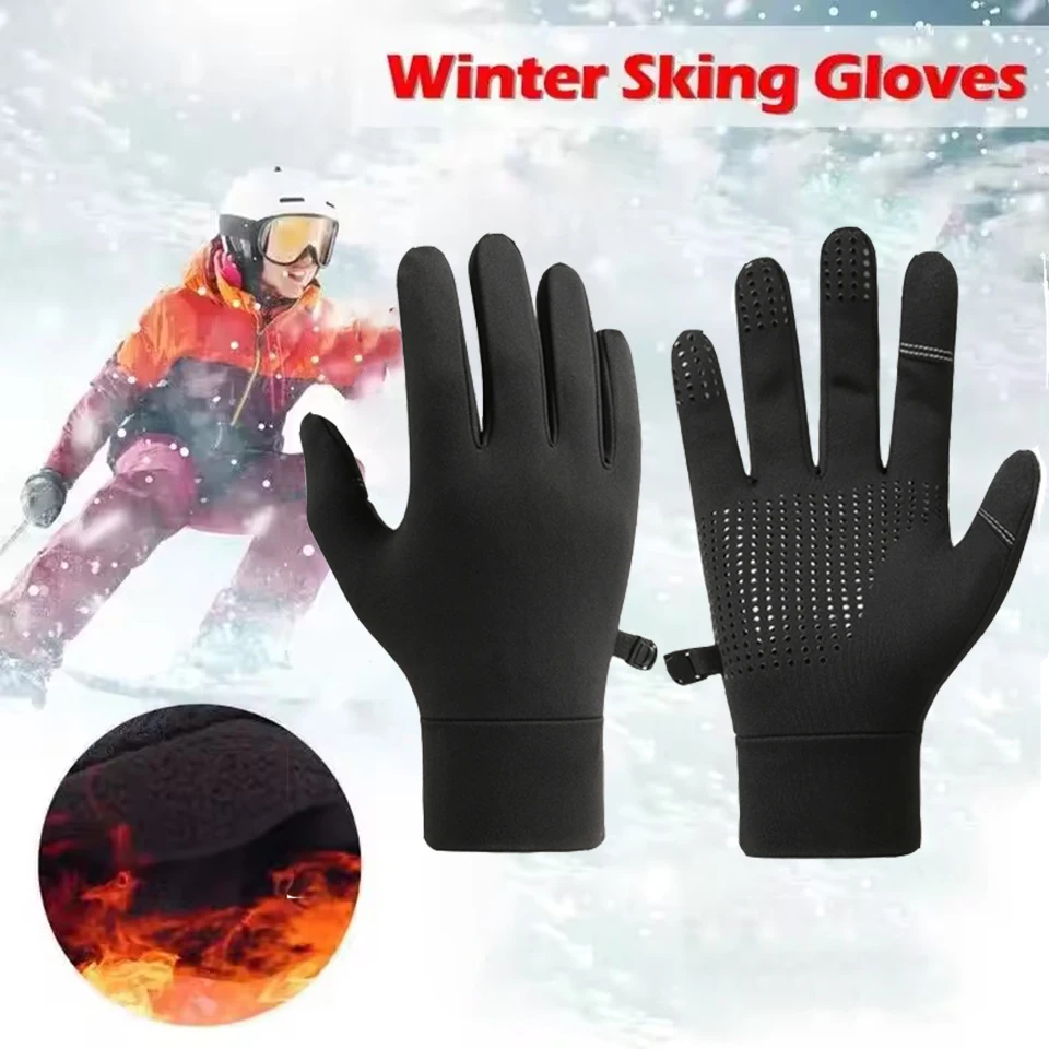 Winter Warm Thick Sports Gloves Silicone Non Slip Touch Screen Running Full Finger Gloves Camping Skiing Climbing Accessories