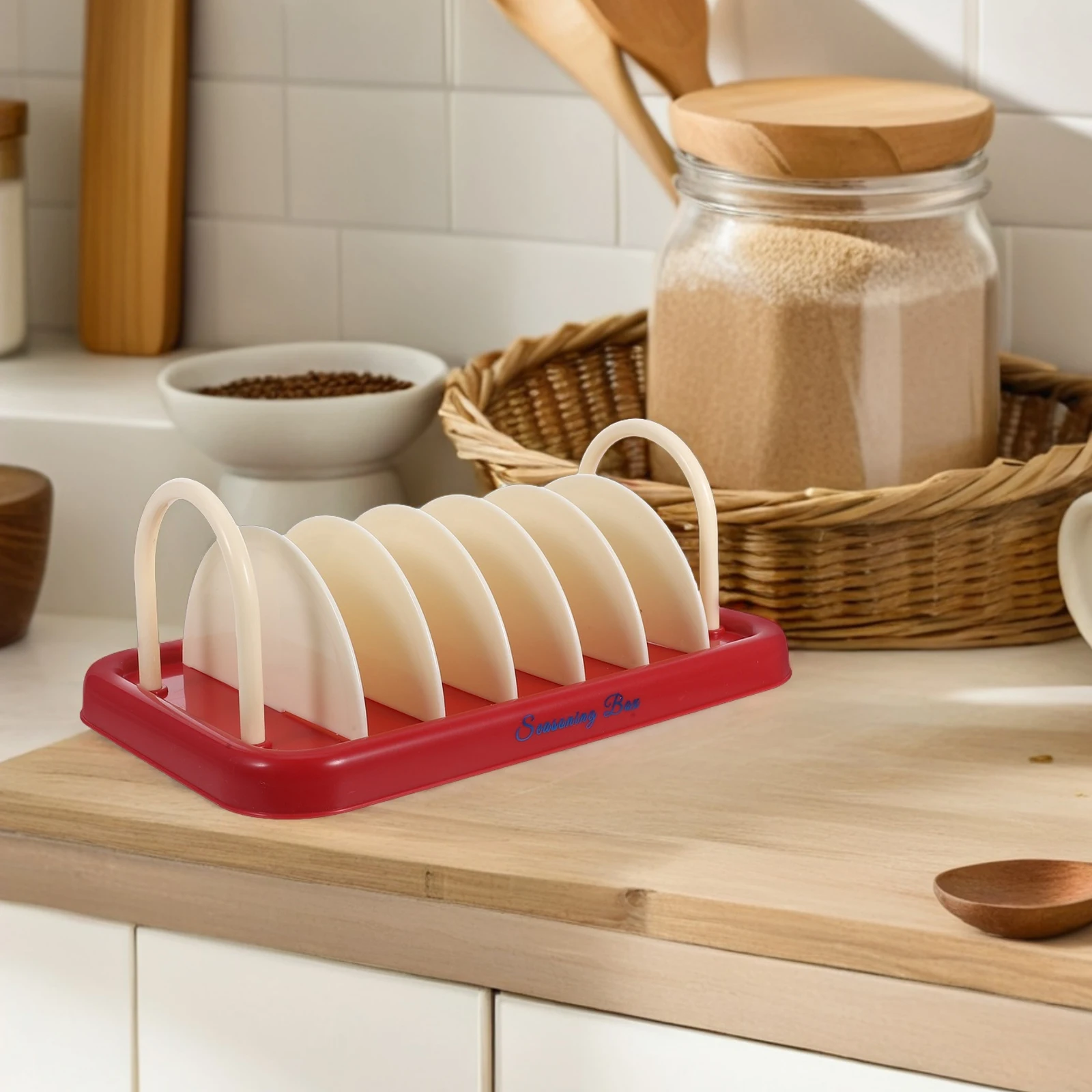 

7 Compartments Plastic Kitchen Rack Storage Organizer For Seasoning Packets Dishes Pot Lids Cutting Boards Space Saving