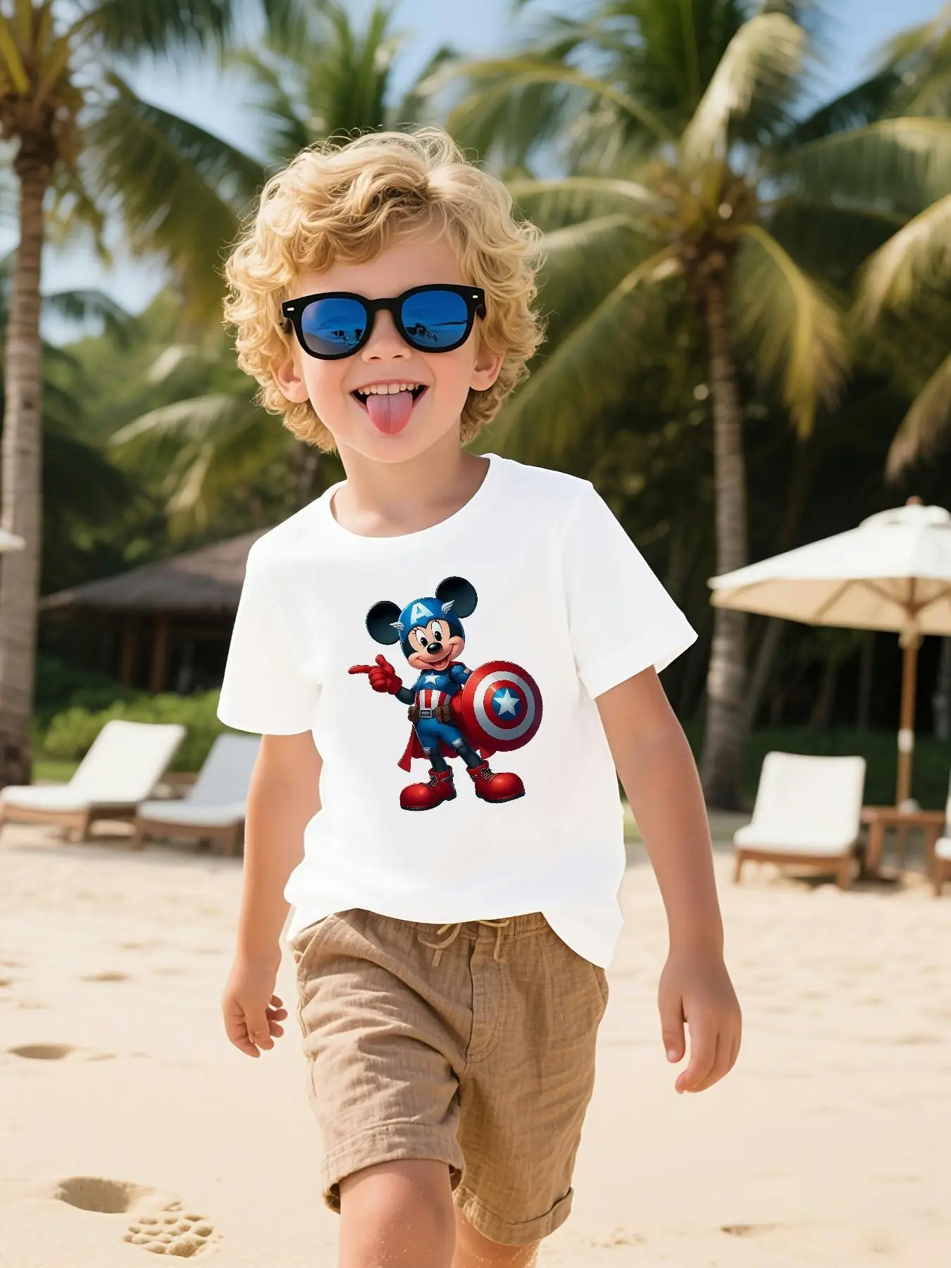 

2025 New Marvel Pattern Printed Children's Street Fashion Trend Short Sleeve Pure Cotton Round Neck T-shirt