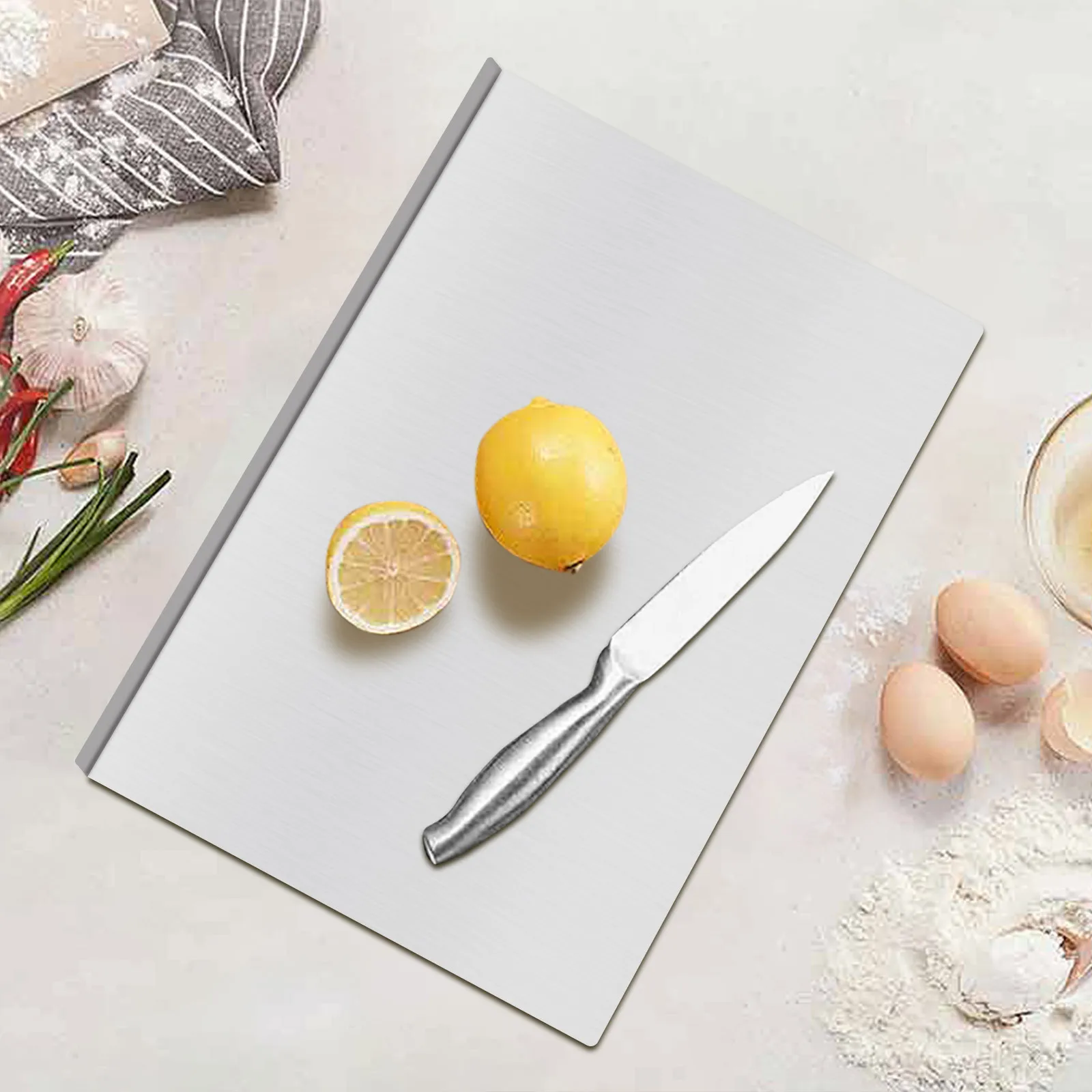 

NEW Stainless Steel Cutting Board-Non-Slip Edge-50x70 cm-Surface Brushing Corners-Cutting Board for Kneading, Cutting, Baking