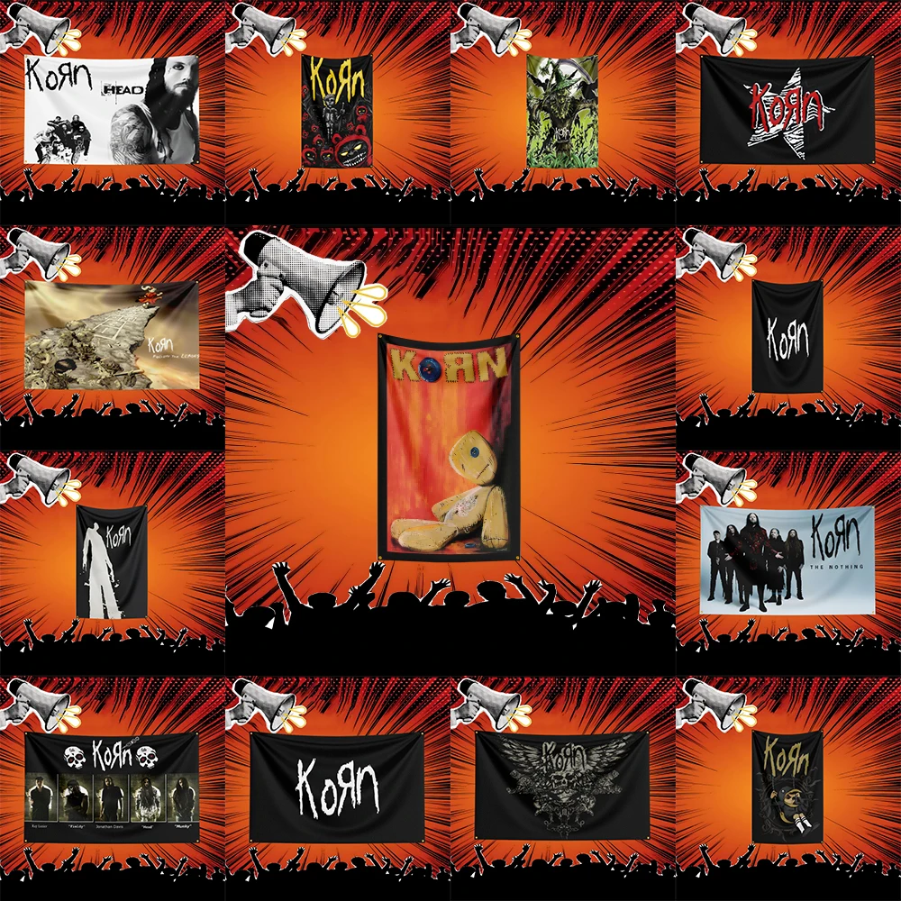 Drapeau de musique rock inspiré de Korn, bannière en polyester 3x5 pieds pour décoration murale de chambre à coucher, cadeau pour les fans de musique