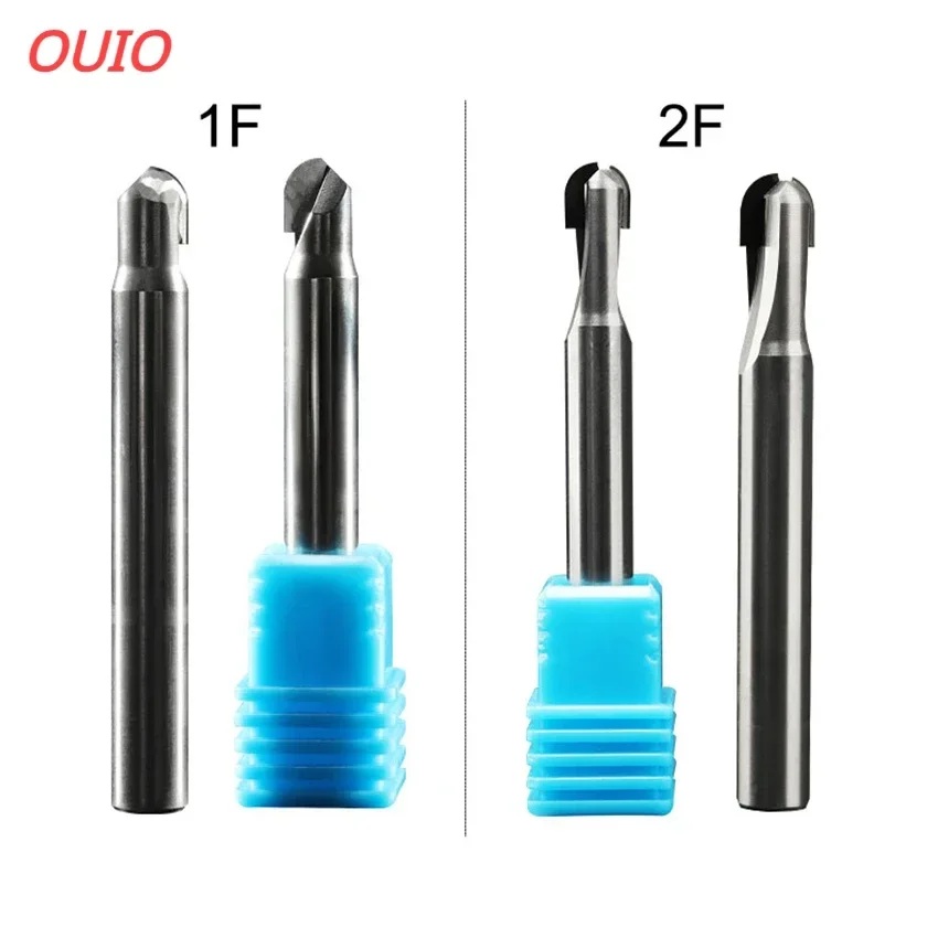 

OUIO 1PC PCD Ball Diamond Bit 1 & 2 Flutes Milling Cutter pcd Router Bits for Graphite Aluminum Copper Alloy