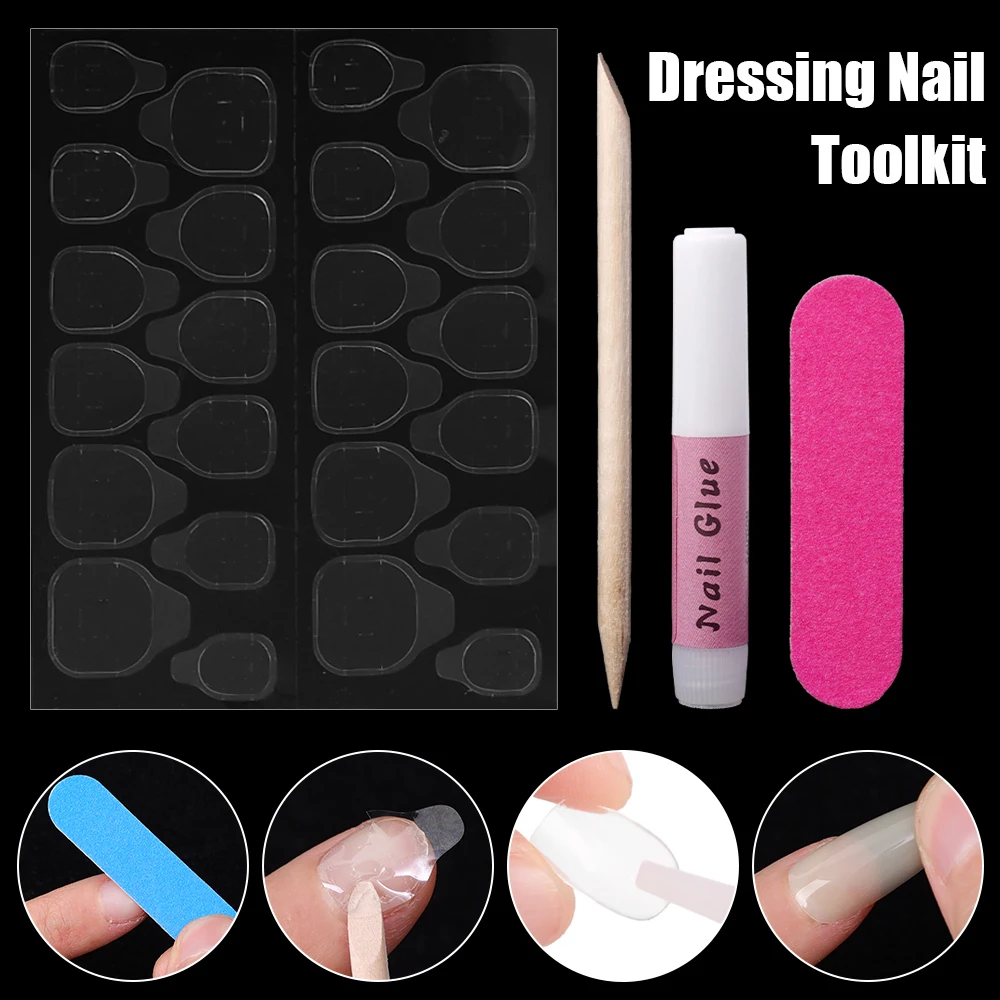 Draagbare Nagelset 24 Stuks Gele Gelei Lijm Nagelvijl Oranje Hout Stok Lijm Natuurlijke Volledige Dekking Nep Nagels Set Manicure Tools