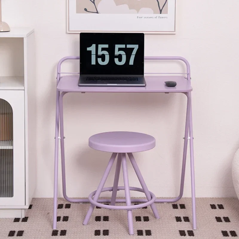 Multifunctional Purple Folding Table Portable Raised Computer Desk Iron Craft Study Writing Desk Space-Saving Home Office