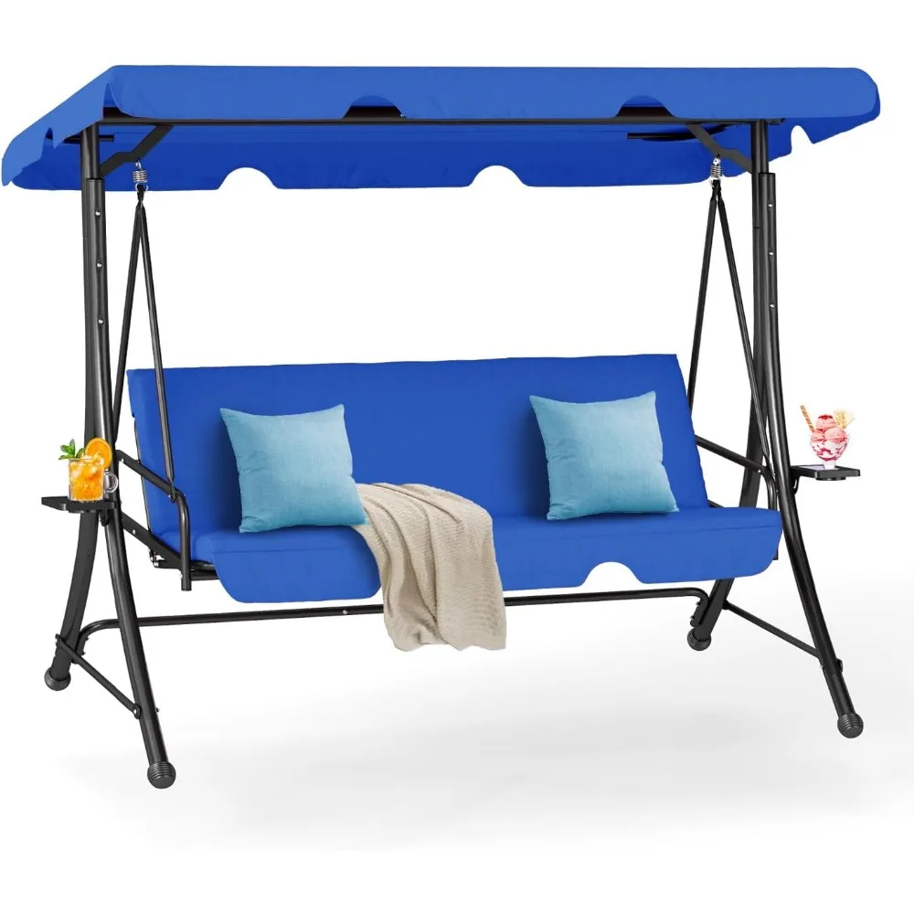 

2-in-1 Outdoor Patio Swing 3-Seat Porch Swing with Adjustable Canopy and Removable Cushions, Perfect for Patio, Backyard, Garde
