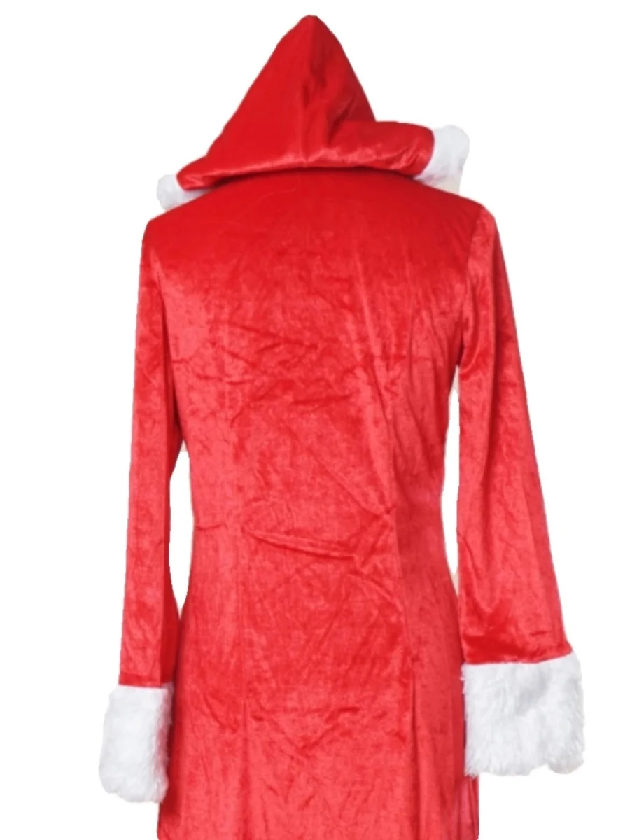 عباءة طويلة من المخمل بغطاء للرأس للهالوين باللون الأحمر S Claus مع حزام Bla ملابس نسائية لمرحلة Faion العرقية #3
