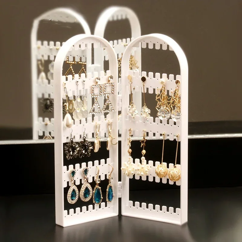 

Jewelry Display Rack Necklaces Rings Plastic Folding Holder Large Capacity Bracelets Storage Hanger with Stud Earrings Holes