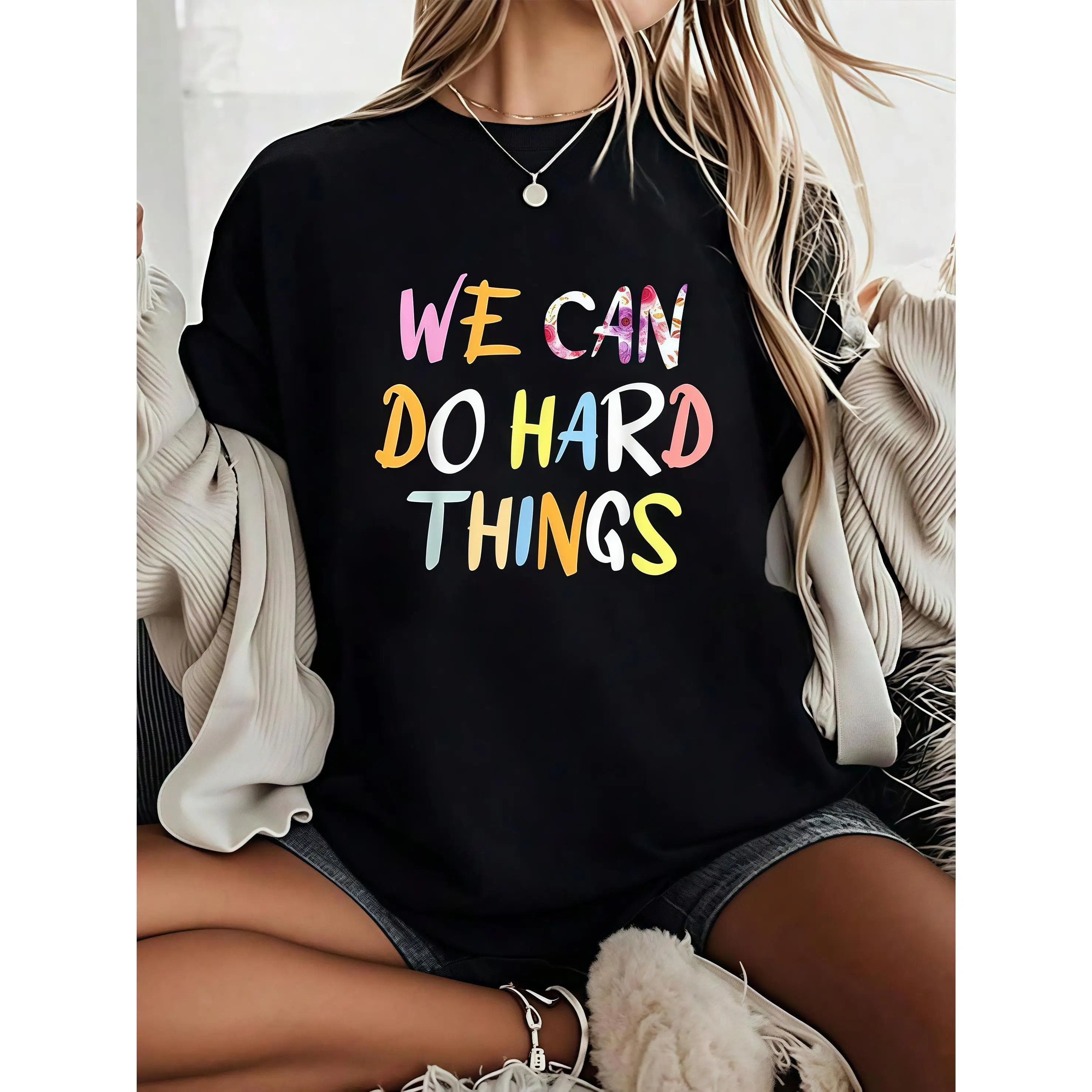 

We Can Do Hard Things Sweatshirt Motivational Graphic Hoodie Unisex Oversized Positive Energy Top Courage Gift