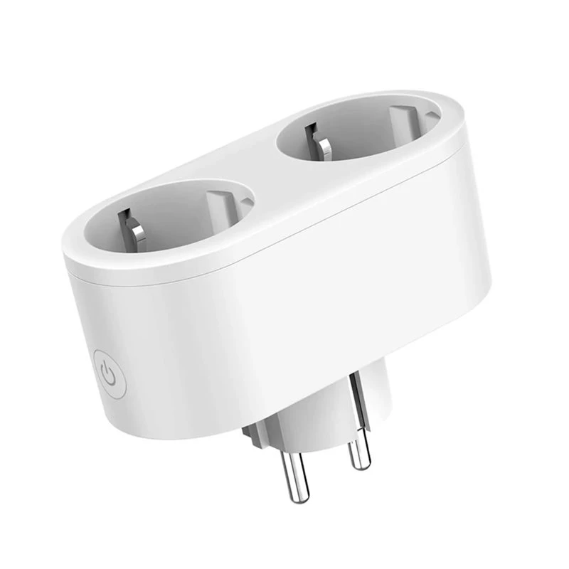 ABLQ Dual Outlet Wifi Smart Socket 16A EU 2-In-1 Timing Function Tuya Smart Life APP Remote Control Voice Enabled EU Plug