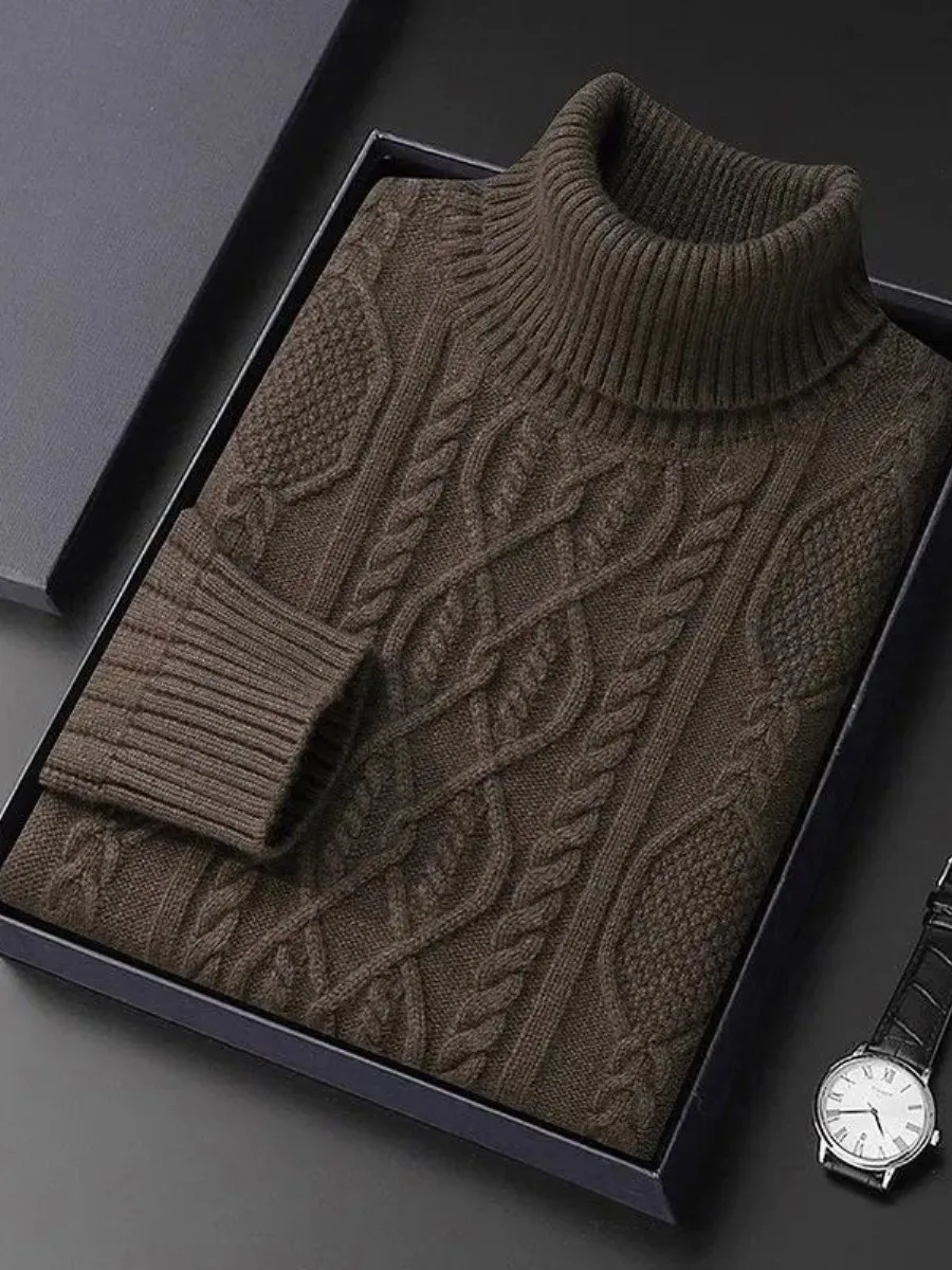 

Мужской вязаный свитер Thiened с высоким воротником, зимний теплый однотонный пуловер с клапаном и вышивкой, пуловер для офиса