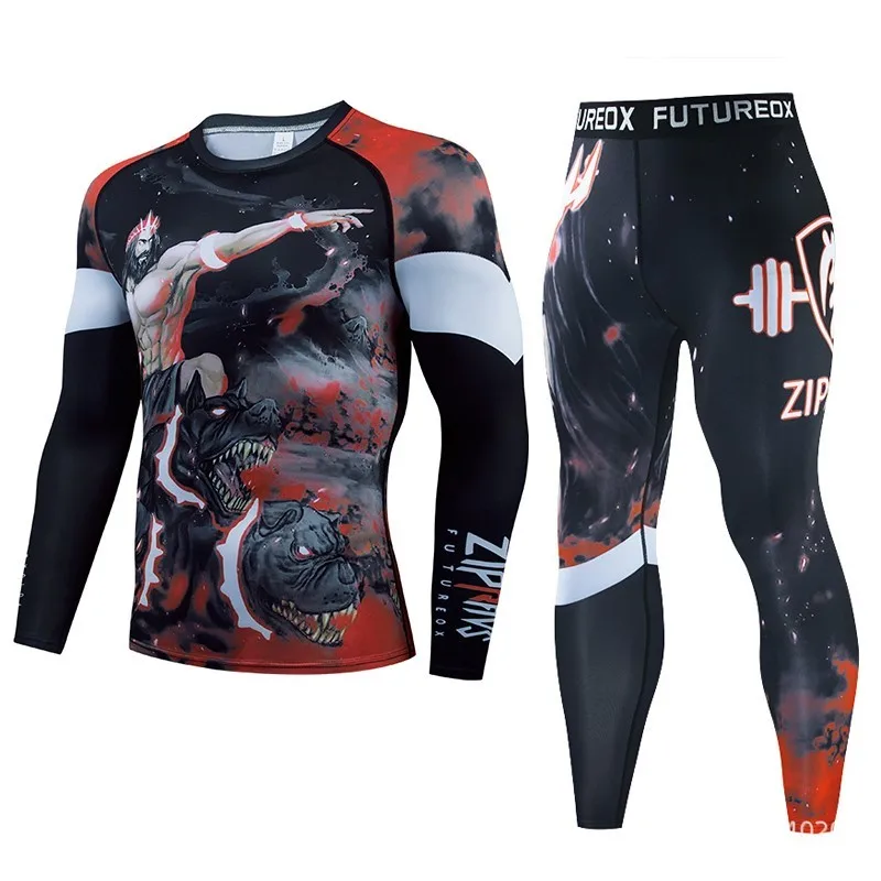 Men's Muay Thai Men MMA Kickboxing Sport Suit BJJ Rashguard T Shirts Rash Guard Fitness Tracksuit Boxing Jersey Running Set 55