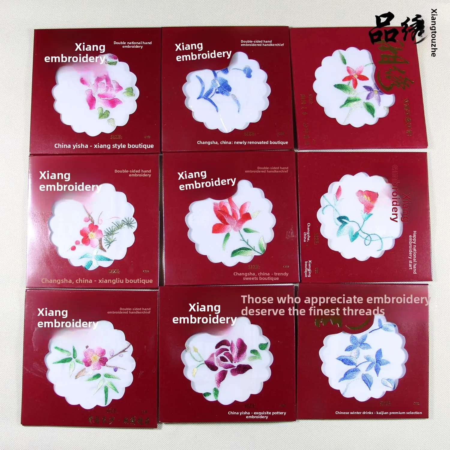 Traditional Chinese Hunan Embroidery Handmade Exquisite Floral Pattern 100 Percent Silk Handkerchief Women Soft Vintage Hand Tow