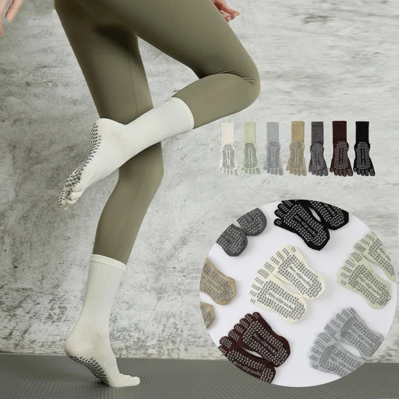 

1 пара носков для йоги, носков средней длины, противоскользящий силикон из чистого хлопка для фитнеса в помещении, пилатеса, женские спортивные носки оптом