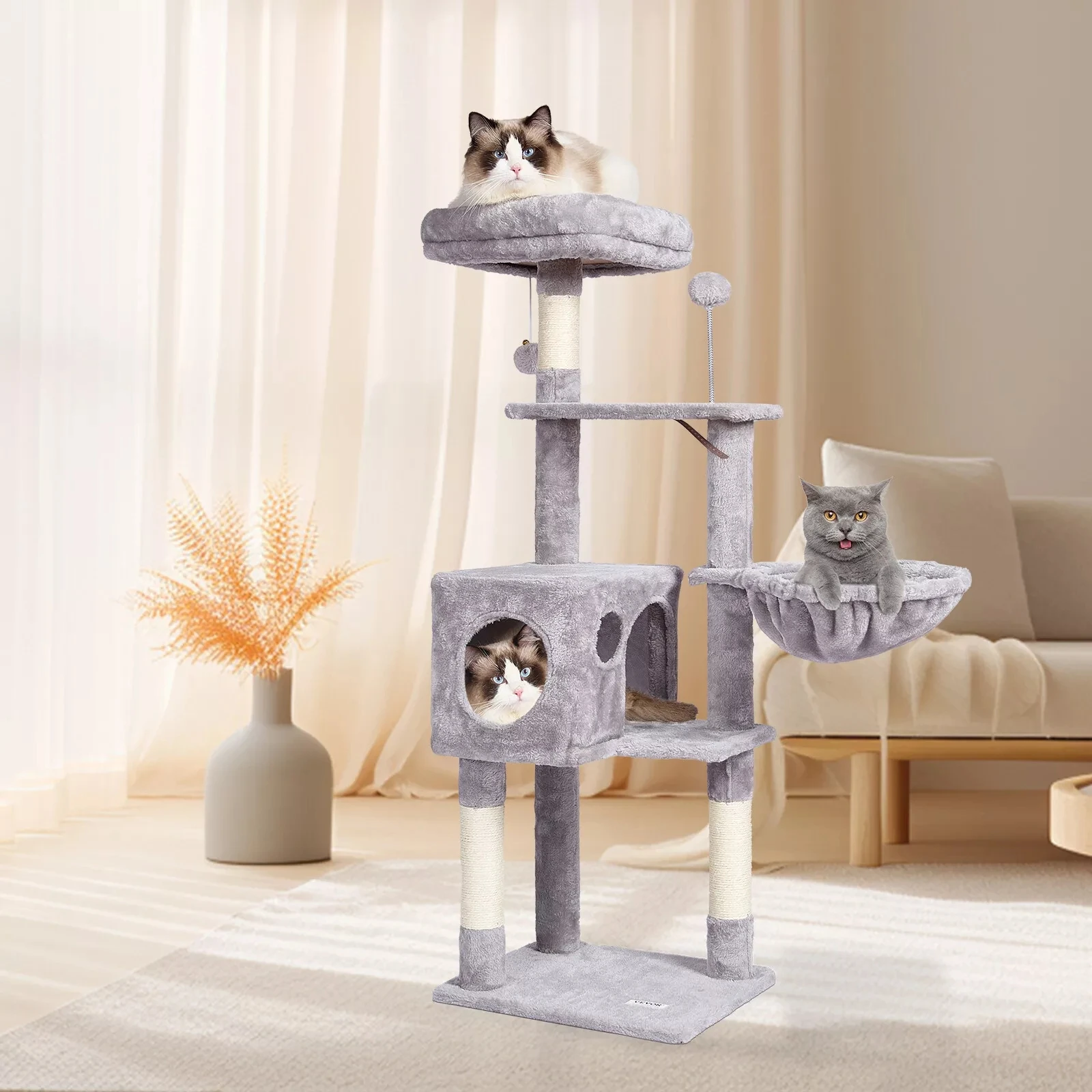 

Cat Tree 45.2" Cat Tower with Cat Condo Sisal Scratching Post Light Grey