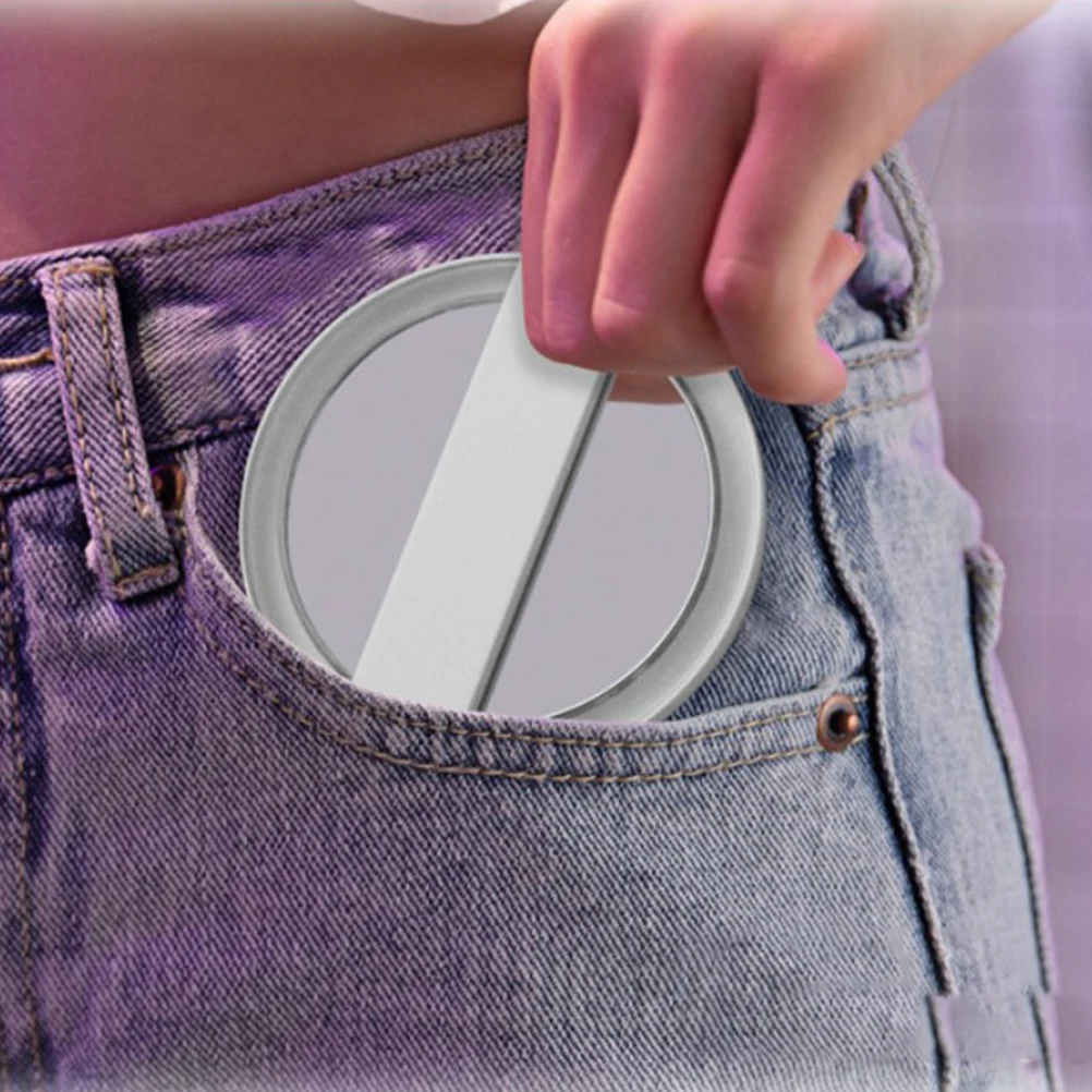 

1pc Portable Led Makeup Mirror Handheld Round Mini Mirror White High-Quality Abs Silver Durable Smooth Compact Travel