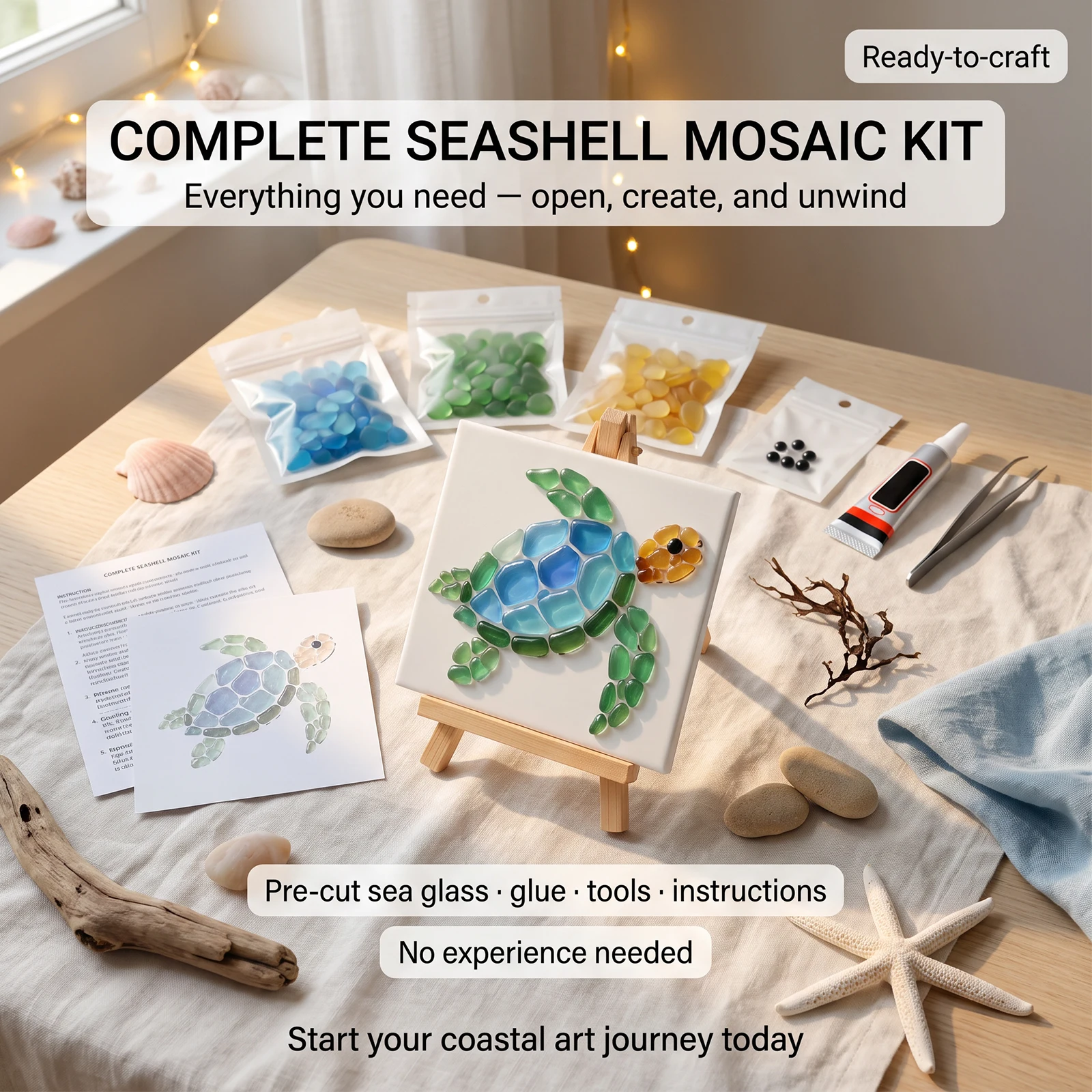 DIYシーグラスモザイクアートキット 美しいオーシャンガーデ - Art Craft Animals のレビューと価格