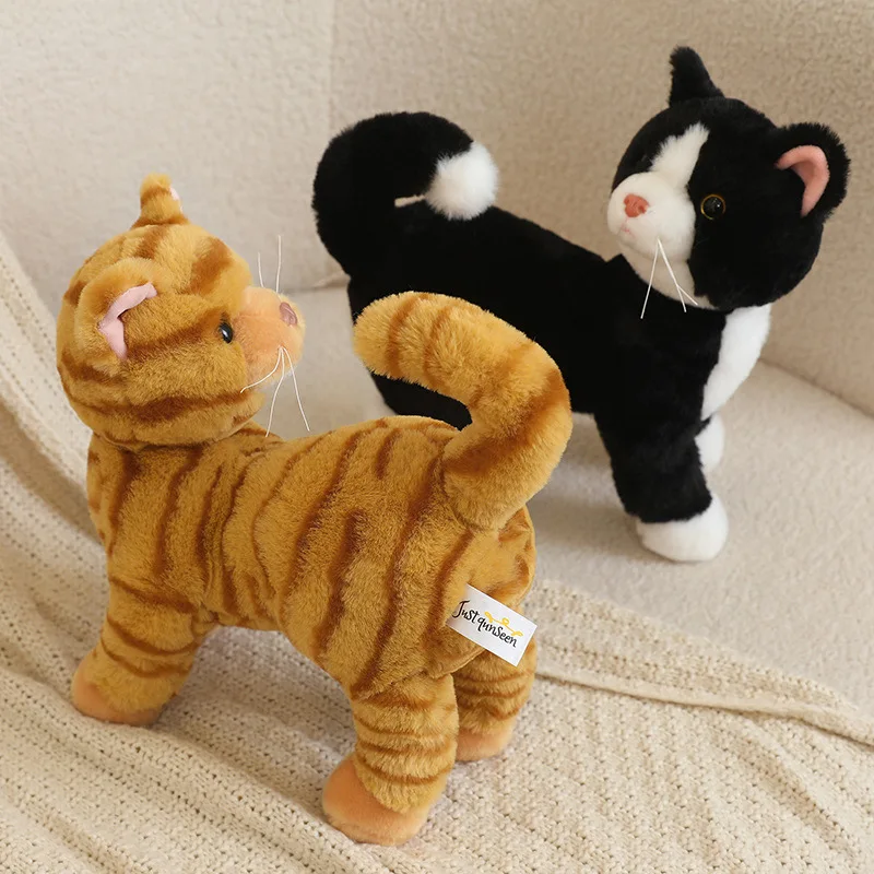 25cm Cute Realistic Cat Plush Toy Funny Rotating Head Joint Cat Doll Ornament Animal Cat Plush Home Decorative Birthday Gifts
