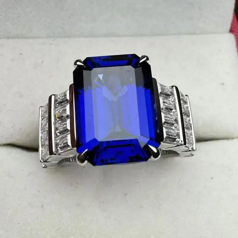 Pirmiana Custom Design 18k White Gold Ring for Women 10ct Lab Grown Sapphire And DEF D VVS Moisssanite Jewelry