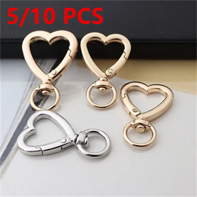 5/10PCS New Heart Spring Gate Rings Openable Keychain Leather Bag Strap Buckles Snap Closure Clip Trigger DIY Accessories