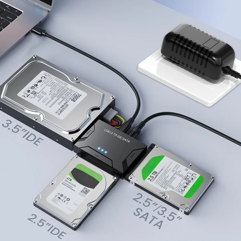 USB 3.0 to IDE SATA Converter, Hard Drive Reader for Universal 2.5/3.5 IDE Hard Drive & SATA HDD SSD, with 12V 2A Power Adapter