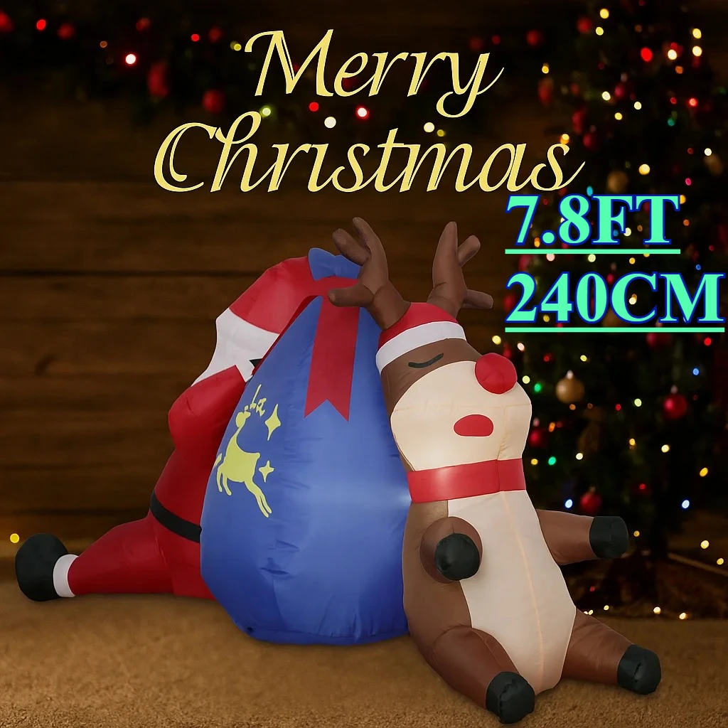 7.8FT Gonfiabile Giocattolo Di Natale Regali Di Natale Decorazioni Babbo Natale Renna Decorazione Di Natale Decorazione Da Cortile Sacchetto Regalo LED Ornamento Per La Casa