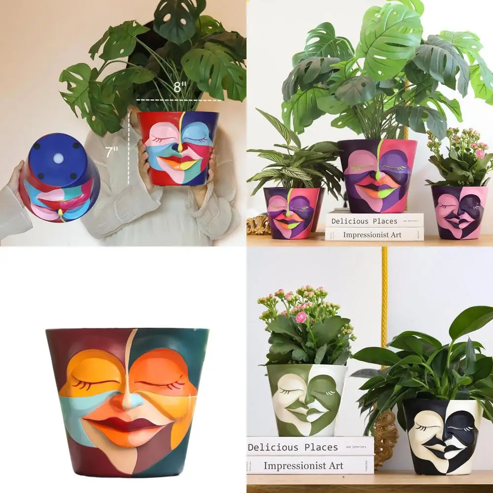 

8 Inch Abstract Rainbow Planter, Stylish Drainage Pot for Indoor & Outdoor Plants, Vibrant Decorative Planter