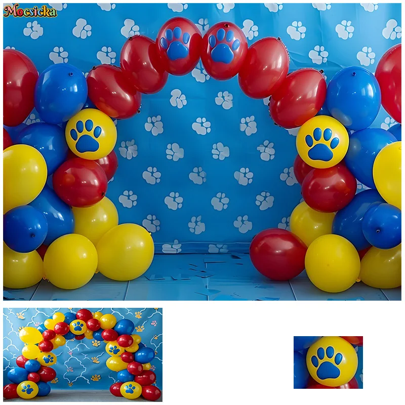 

Mocsicka Photography Background Kids Birthday Party Balloon Paw Decor Backdrop Cute Portrait Cake Smash Photo Banner Studio Prop