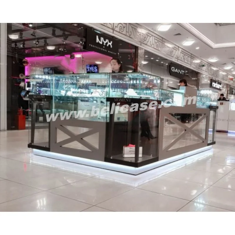 Custom, high-end display furniture for jewelry mall kiosk for jewelry wooden jewellery display counter luxury jewelry kiosk with