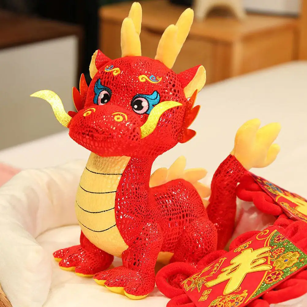 

Stuffed Dragon Zodiac Mascot Adorable Appearance Dragon Stuffed Animal New Year Gift Home Bedroom Office Party Decoration