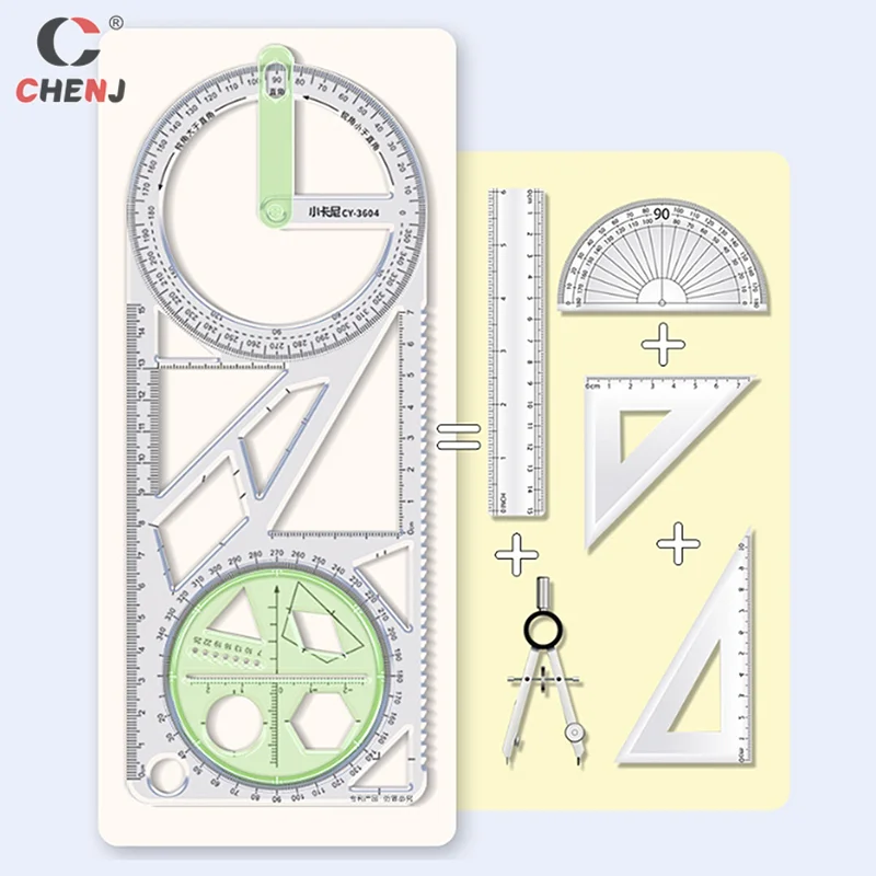 School Multifunctional Primary School Activity Drawing Geometric Ruler Triangle Ruler Compass Protractor Set Measuring Tool