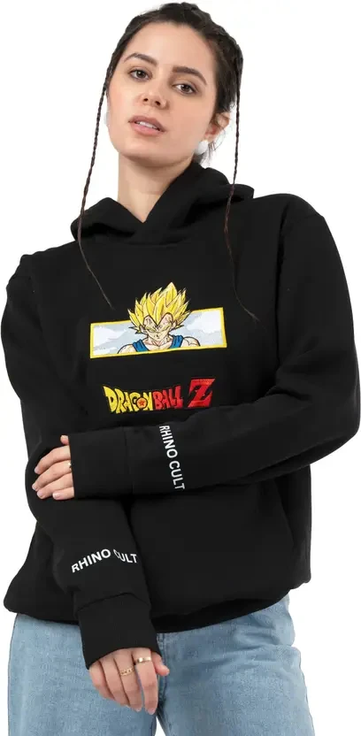 Dragon Ball Z Hoodie Black Cotton Vegeta Character Print Anime Cosplay Pullover with Battle Pose Design Front and Back Casual