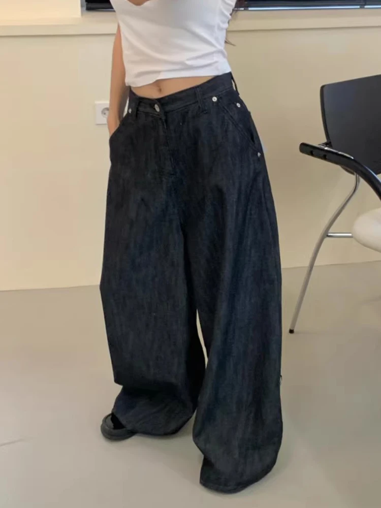 

High Waist Wide Leg Denim Pants Women's Summer New Korean Sle Waed Cowhide Floor-Length Trousers Long Pants